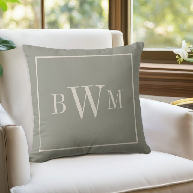 Almofada Decoração Macia em Verde-Evergreen e Branco-Deslig (Monogrammed Soft Evergreen & Off White Decorative Throw Pillow)