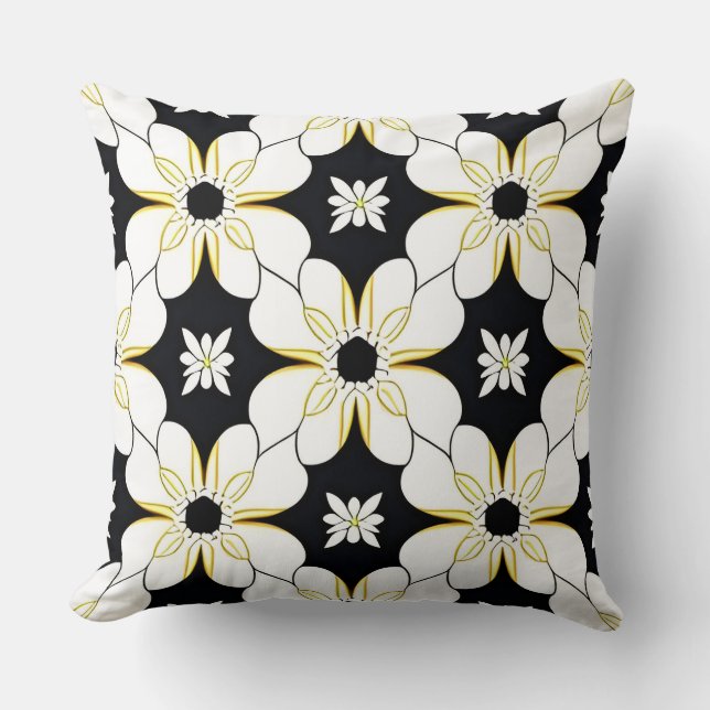 Almofada Decoração Moderna Geométrica Floral Preto Branco A (Frente)