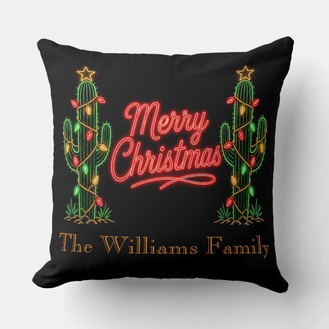 Almofada Decoração Personalizada de Cacto de Natal em Neon (Frente)