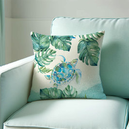 Almofada Decoração Tropical Única de Tartaruga Marinha em F