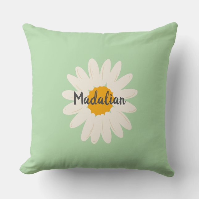 Almofada Decoração verde monograma para crianças com girass (Frente)