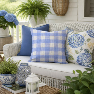 Almofada Decoração Xadrez Azul e Branco Gingham