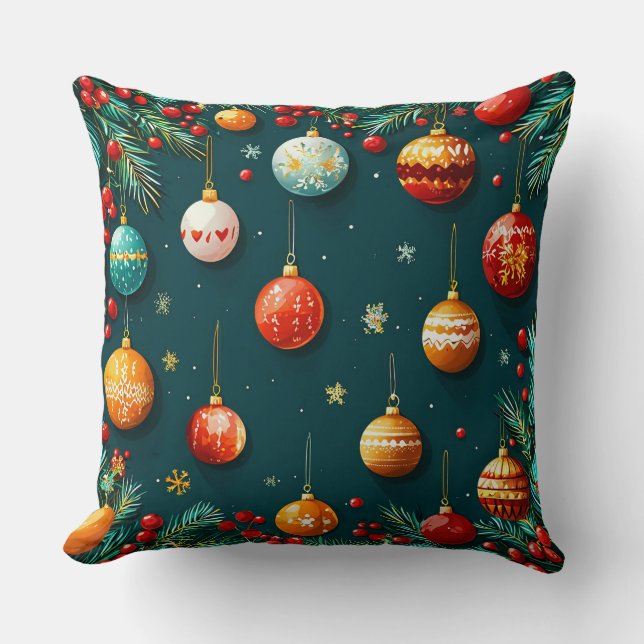 Almofada Decorações Festivas de Natal com Enfeites (Frente)