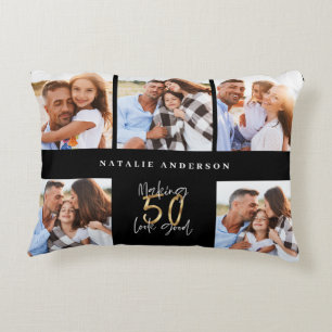 Almofada Decorativa 50.º aniversário, bom ouro, fotografia colagem em