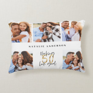 Almofada Decorativa 50.º aniversário, bom ouro, fotografia colagem em