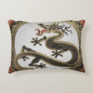 Almofada Decorativa [600] Dragão Oriental Dourado e negro