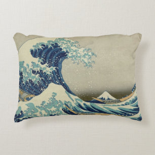 Almofada Decorativa A grande onda por Hokusai, arte do bloco de