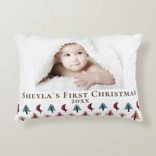 Almofada Decorativa A Primeira Foto de Natal do Beijo de Árvore Pastel