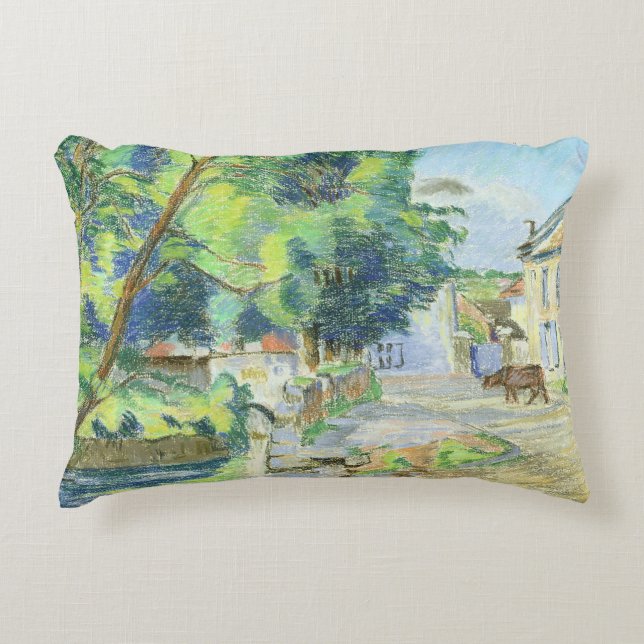 Almofada Decorativa A vila (pastel no papel) (Frente)
