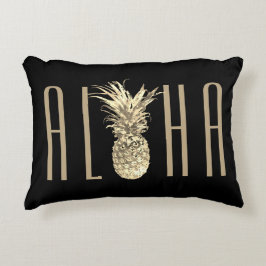 Almofada Decorativa Abacaxi tropical Aloha Dourada Tipografia Preta