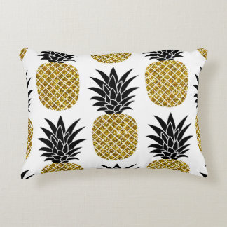 Almofada Decorativa Abacaxis Dourados: Branco Desenhado À Mão Sem Cost