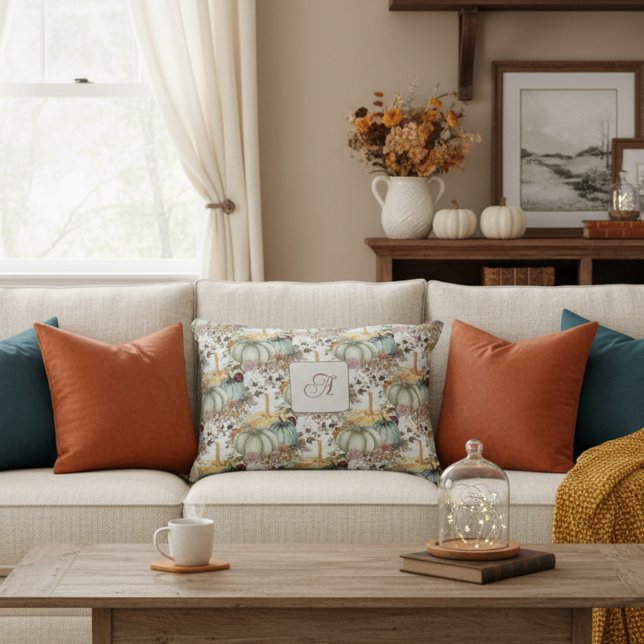 Almofada Decorativa Abóboras Brancas E Monograma De Flores (Criador carregado)