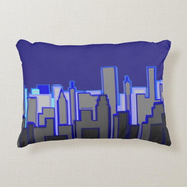 Almofada Decorativa Abstract Blue City Skyline Art (Frente)