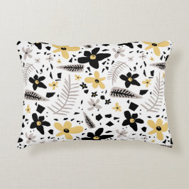 Almofada Decorativa Abstrato Black Yellow Cinza Floral Sem Costura Pad