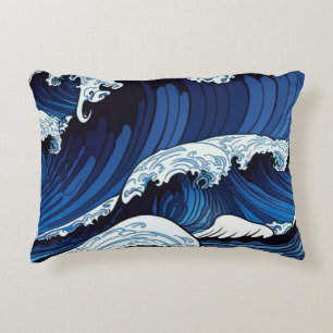 Almofada Decorativa Abstrato Blue Ocean Ondas Japonês Estilo Trabalho