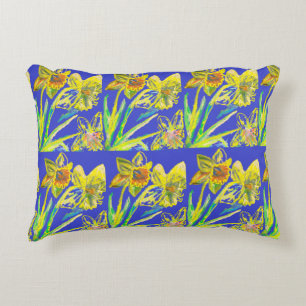 Almofada Decorativa Abstrato Daffodil Flores Azuis Amarelas Arte Flora