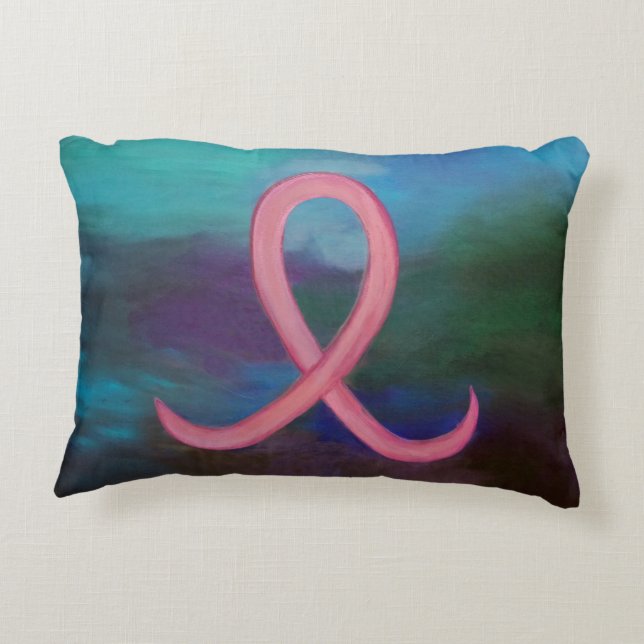 Almofada Decorativa Abstrato de Fita Rosa de Consciência do Cancer da  (Verso)