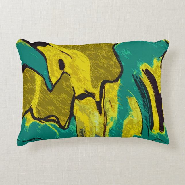 Almofada Decorativa Abstrato de Teal Amarelo da Mostarda (Frente)