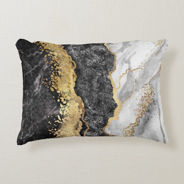 Almofada Decorativa Abstrato Dourado preto e branco (Frente)