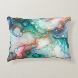 Almofada Decorativa Abstrato em Rosa, Azul Claro, Azul e Dourado