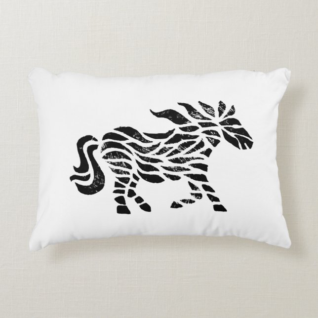Almofada Decorativa Abstrato Horse Woodblock Impressão (Frente)