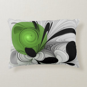 Almofada Decorativa Abstrato preto e branco com arte frontal verde