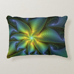 Almofada Decorativa Abstrato Star, Ouro Verde brilhante Arte Fractal
