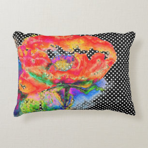 Almofada Decorativa Acento de bolinhas de cor da água floral de Red Po