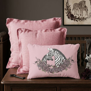 Almofada Decorativa Acento Desenhado à Mão Zebra Rosa Empoeirado