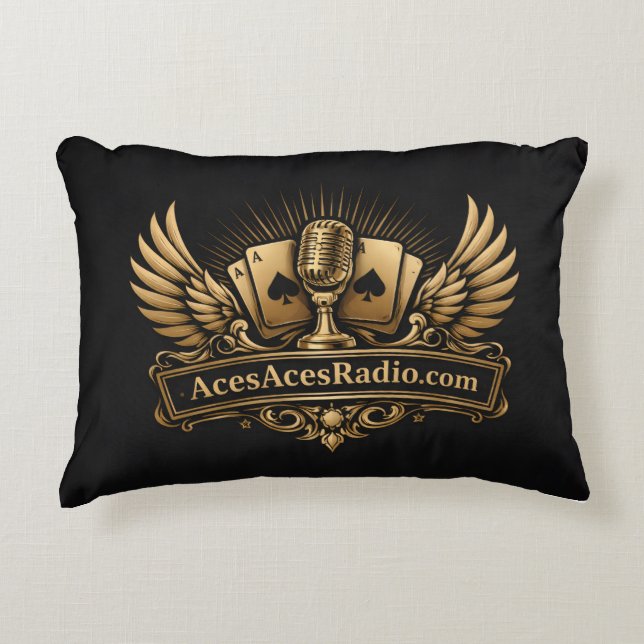 Almofada Decorativa acesacesradio preto e dourado (Frente)