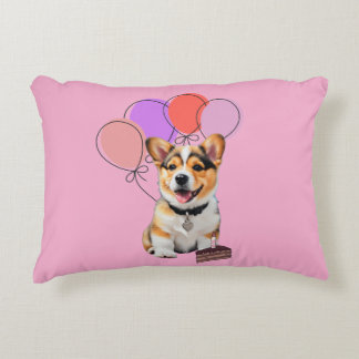 Almofada Decorativa Adorable Pink Cheerful Corgi Birthday Party 