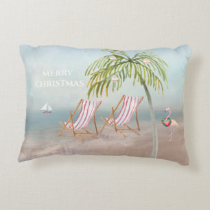 Almofada Decorativa Adorável Cena de Praia de Watercolor de Natal