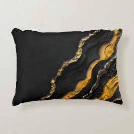 Almofada Decorativa Ágata Ouro Preto Abstrato em Camadas | Luxo