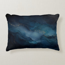 Almofada Decorativa Água-Marinha Maré Profunda Ouro Abstrato Oceano 