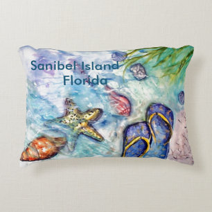 Almofada Decorativa Aguarela dos chinelos de Sanibel