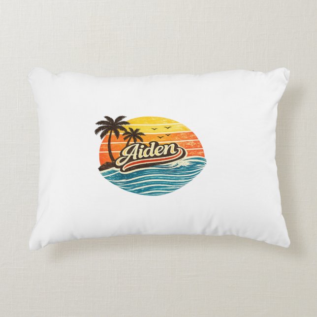 Almofada Decorativa Aiden Retro Sunset Name Design (Frente)