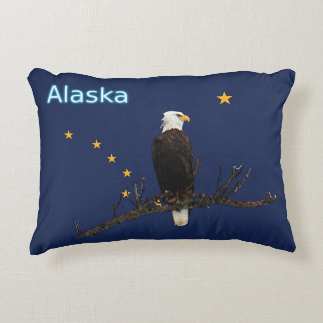 Almofada Decorativa Alaska Eagle E Flag (Frente)