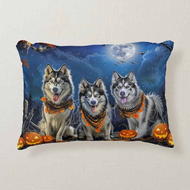 Almofada Decorativa Alaskan Malamute Halloween Spooky (Frente)
