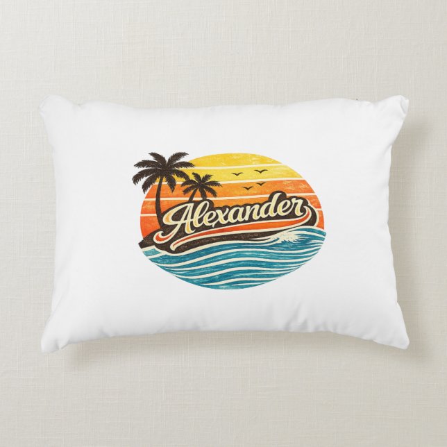 Almofada Decorativa Alexander Retro Sunset Name Design (Frente)