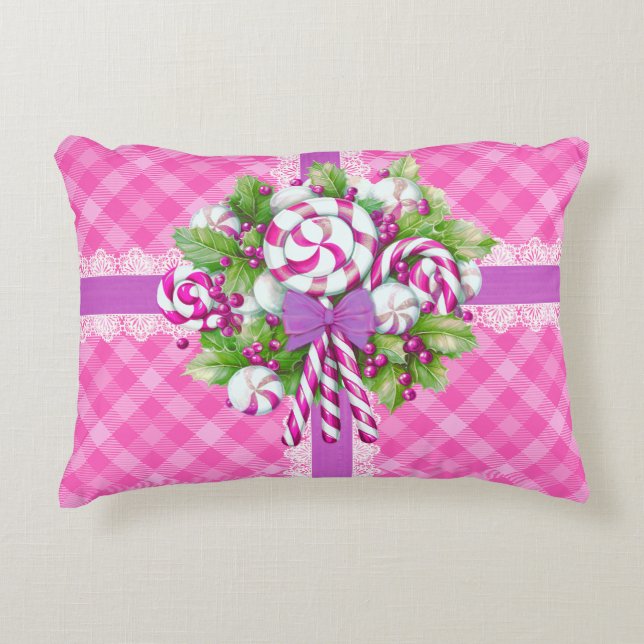 Almofada Decorativa Algodão doce, rosa e púrpura (Frente)