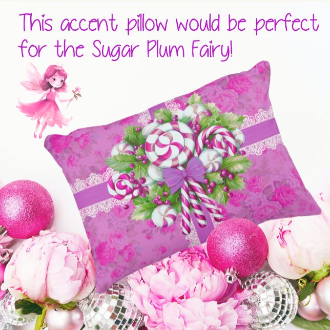 Almofada Decorativa Algodão doce, rosa e púrpura, Natal (Vintage floral background with ribbon, lace and candy canes!)