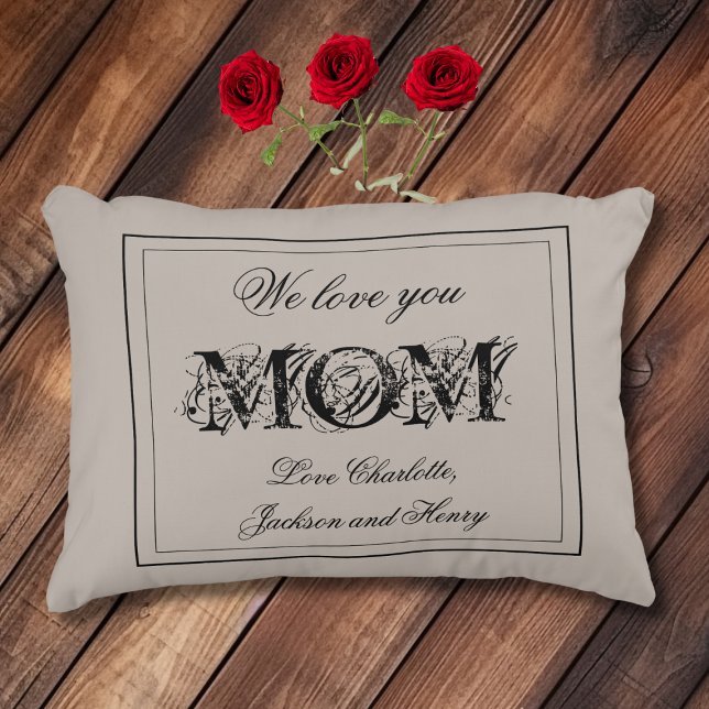 Almofada Decorativa Amamos As Crianças MÃE Nomes Bons ("We Love You MOM" with Kids/Family Names Cute Rustic Chic Accent Pillow.)
