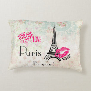 Almofada Decorativa Amor Paris com Torre Eiffel em Padrão Vintage