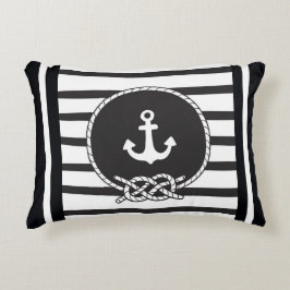 Almofada Decorativa Âncora da faixa branca azul marinha e Figura 8 nó
