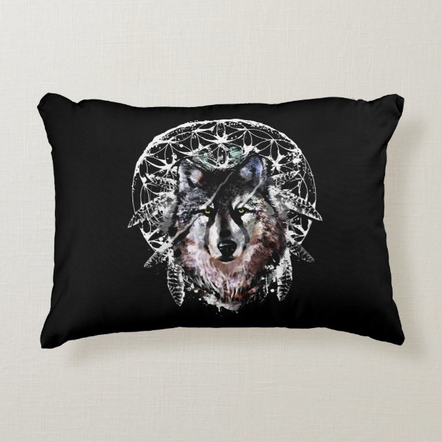 Almofada Decorativa Animal Espiritual Selvagem Lobo Aquarela (Frente)