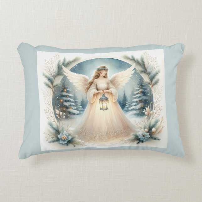Almofada Decorativa Anjo Celestial de Inverno Lanterna da Esperança (Frente)