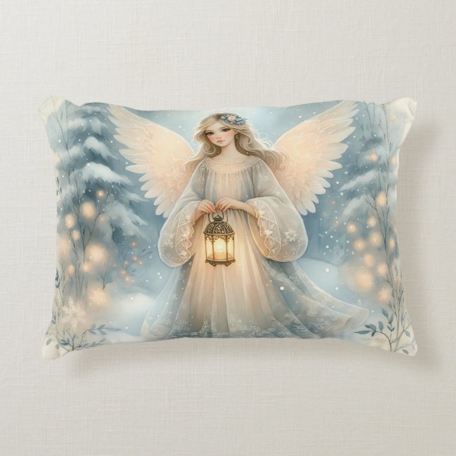 Almofada Decorativa Anjo Lanterna Celestial de Inverno da Graça (Frente)
