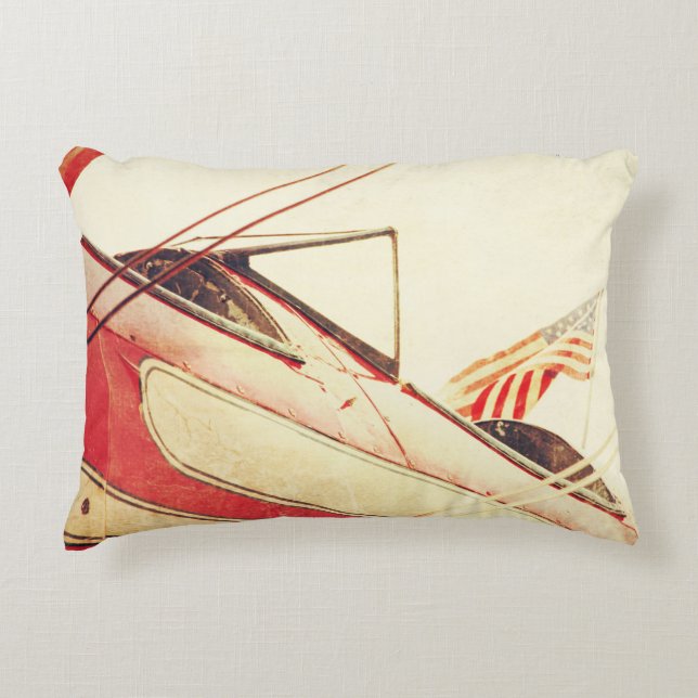 Almofada Decorativa Antiquado Biplano Vermelho "Salute" (Frente)