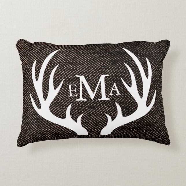 Almofada Decorativa Antlers & Herringbone brancos modernos de Brown do (Frente)