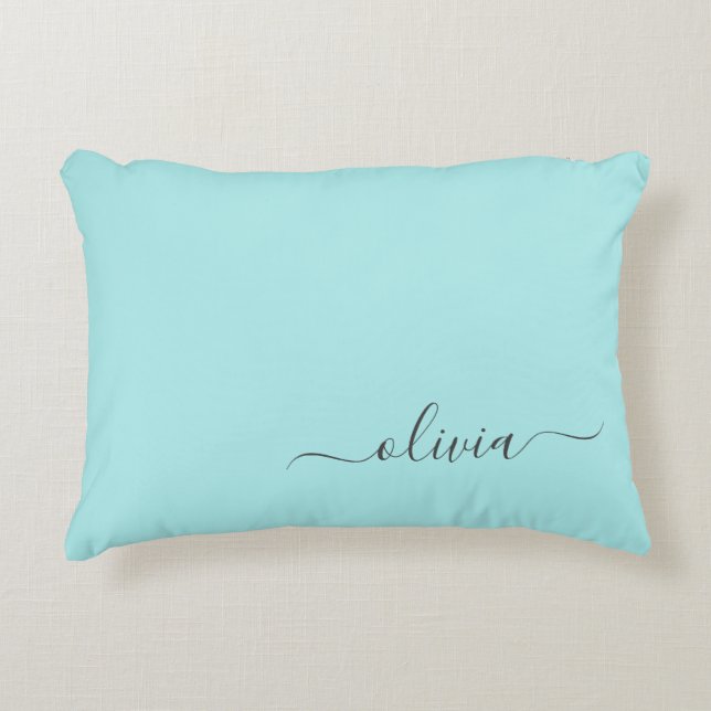 Almofada Decorativa Aqua Blue Teal Modern Script Girly Monographic Nam (Frente)